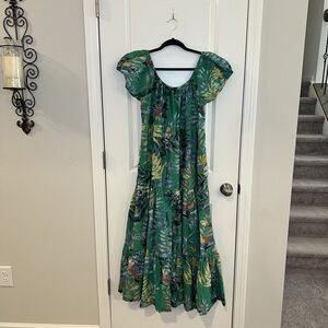 Anthropologie Green Floral Maxi Dress
